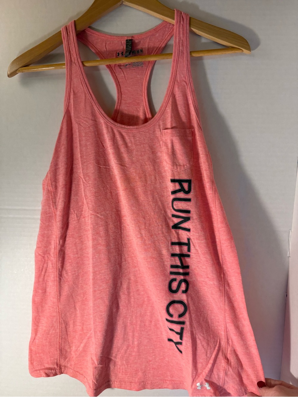 Under Armour Coral Pink Racerback Tank with 'Run This City' Print